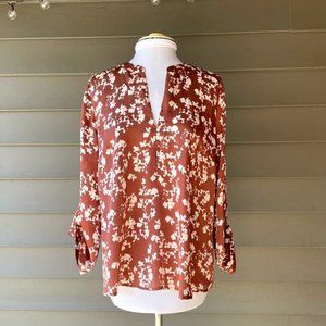 NWT The Limited Brown and White Cherry Blossom Print Blouse Size Large